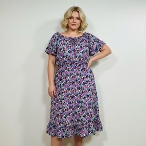 Women's Flutter Sleeve Midi Dress Purple‎ Red Blue Size 12 Tie Neck Garter Waist
